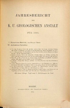 Jahresbericht der Königlich Ungarischen Geologischen Anstalt. 1883