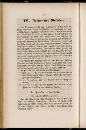 IV. Futter- und Weidebau