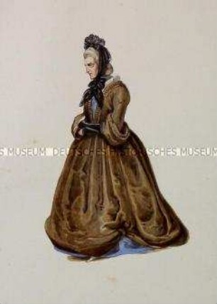 Alte Frau im langen braunen Mantel - Tafel aus Franceschini/Kostümbilder (Kassette 1)