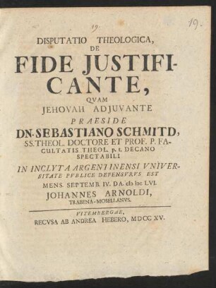 Disputatio Theologica, De Fide Iustificante