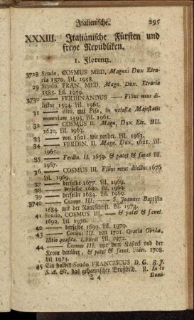 XXXIII. Italiänische Fürsten und freye Republiken. - XXXIV. Mancherley Italiänische.