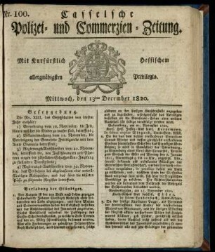 Nr. 100, Mittwoch, den 13ten December 1820