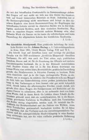 263 [Rezension] Haring, Johann, Der kirchliche Strafprozeß