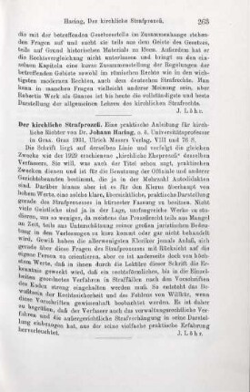 263 [Rezension] Haring, Johann, Der kirchliche Strafprozeß