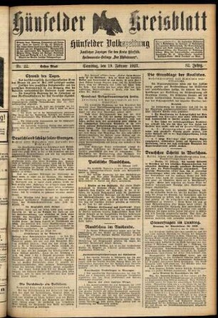 Erste Ausgabe vom Samstag, den 19. Februar 1927.