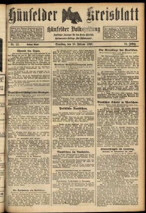 Erste Ausgabe vom Samstag, den 19. Februar 1927.