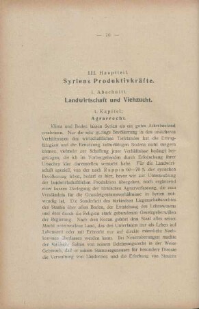 III. Hauptteil. Syriens Produktivkräfte