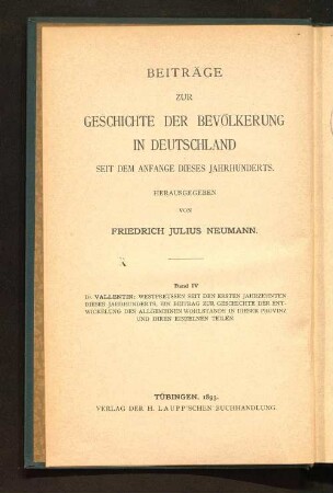 Westpreussen seit den ersten Jahrzehnten dieses Jahrhunderts : ein Beitrag zur Geschichte der Entwickelung des allgemeinen Wohlstandes in dieser Provinz und ihren einzelnen Teilen