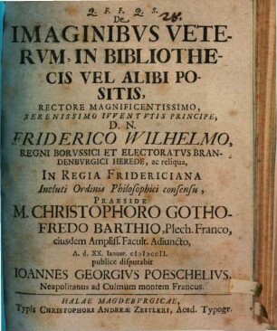 De Imaginibvs Vetervm, In Bibliothecis Vel Alibi Positis