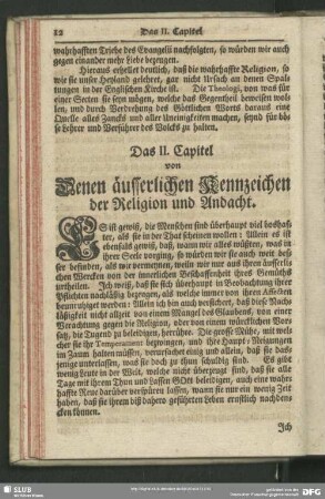 Das II. Capitel von Denen äusserlichen Kennzeichen der Religion und Andacht