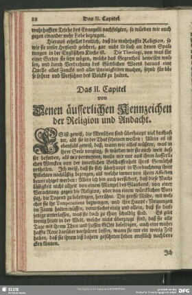 Das II. Capitel von Denen äusserlichen Kennzeichen der Religion und Andacht