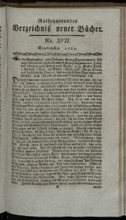 No. XVII. September 1784.
