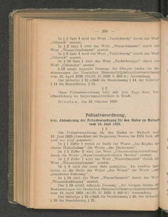 Polizeiverordnung, betr. Abänderung der Polizeiverordnung für den Hafen zu Maltsch vom 16. Juni 1925. § 1.