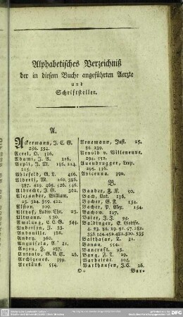 Alphabetisches Verzeichniß der in diesem Buche angeführten Aerzte und Schriftsteller
