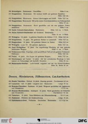 Dosen, Miniaturen, Silhouetten, Lackarbeiten (Nr. 406-442)