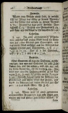 Rechenkunst Von den arithmetis. Proportionen. - Rechenkunst Von den Progreßionen.