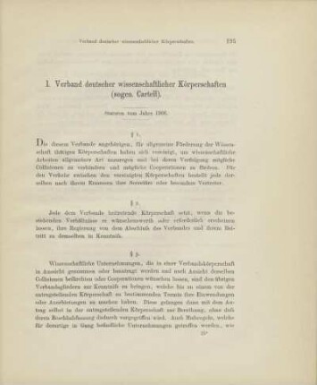 1. Verband deutscher wissenschaftlicher Körperschaften (sogen. Cartell)