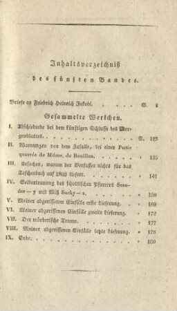 Inhaltsverzeichniß des fünften Bandes