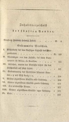 Inhaltsverzeichniß des fünften Bandes