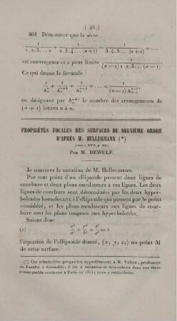 Propriétés focales des surfaces du deuxième ordre d´après M. Hellermann.