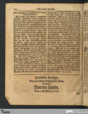 Die dritte Predigt, Von der dritten Egyptischen Plage. Nemlich: Von den Läusen.