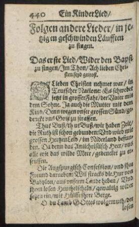 Folgen andere Lieder/ in jetzigen geschwinden Läufften zu singen.