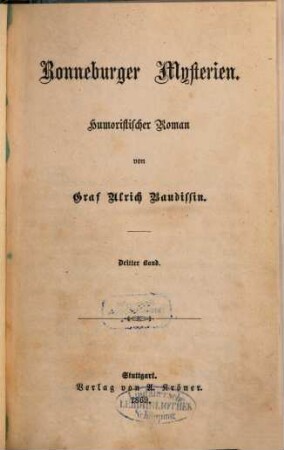 Ronneburger Mysterien : Humoristischer Roman von Graf Ulrich Baudissin, 3