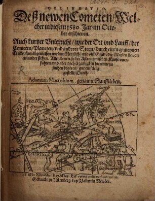 Delineatio deß newen Cometen, Welcher in diesem 1580. jar im October erschienen