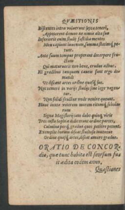 Oratio De Concordia ...