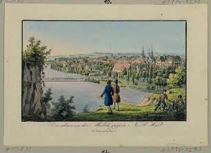 Stadtansicht von Zwickau in Sachsen von Nordosten über die Zwickauer Mulde