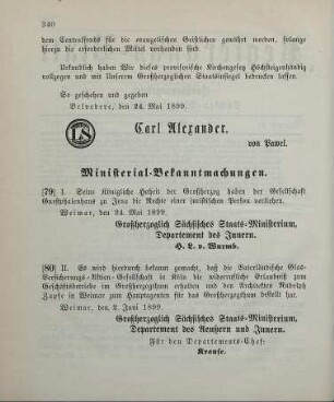 80. Ministerial-Bekanntmachung, betreffend Zulassung der Vaterländischen Glas-Versicherungs-Aktien-Gesellschaft in Köln zum Geschäftsbetrieb im Großherzogthum