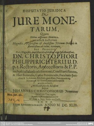 Disputatio iuridica de iure monetarum