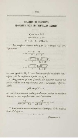 Solution de questions proposées dans les nouvelles annales.