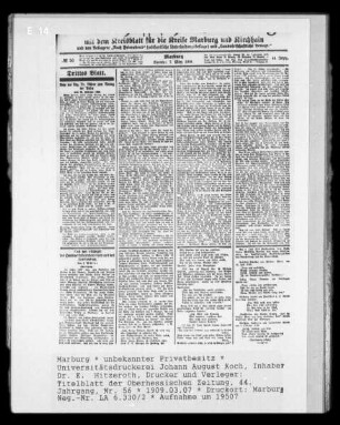 Titelblatt der Oberhessischen Zeitung, 44. Jahrgang, Nr. 56