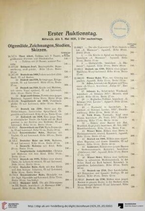 Erster Auktionstag, Mittwoch, den 5. Mai 1920, 3 Uhr nachmittags (Nr.10.747/3-19)