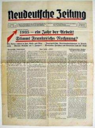 Völkische Wochenzeitung "Neudeutsche Zeitung" u.a. mit Betrachtungen zu Jahreswechsel 1934/35