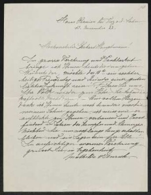 Brief von Mathilde von Unruh an Gerhart Hauptmann