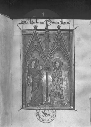 Psautier à l'usage de l'abbaye de Sainte-Elisabeth de Genlis — Heilige Katharina und Heilige Agnes, Folio fol. 14