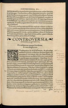 Controversia Decimaquinta. De coelibatu aut coniugio sacerdotum, & voto obligatorum.