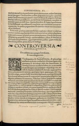 Controversia Decimaquinta. De coelibatu aut coniugio sacerdotum, & voto obligatorum.