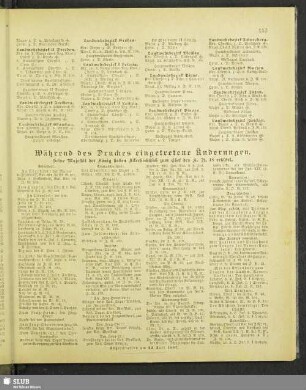 Während des Druckes eingetretene Änderungen