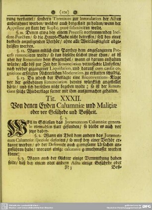 Tit. XXXII. Von denen Eyden Calumniae und Malitiae oder vor Gefährde und Boßheit