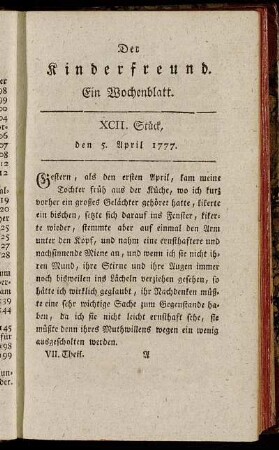 XCII. Stück, den 5. April 1777