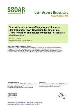 Vom Verbraucher zum Change Agent: Impulse der Transition-Town-Bewegung für eine große Transformation aus salutogenetischer Perspektive