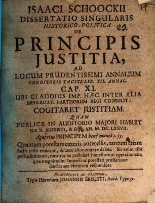 Diss. sing. hist. pol. de principis iustitia