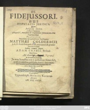 De Fideiussoribus Disputatio Iuridica