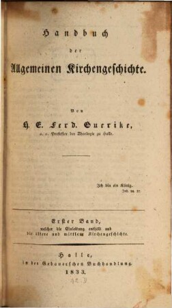 Handbuch der allgemeinen Kirchengeschichte, 1. Welcher die Einleitung enthält und die ältere und mittlere Kirchengeschichte