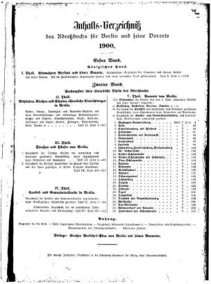 Inhalts= Verzeichniß des Adreßbuchs für Berlin und seine Vororte 1900 Zweiter Band