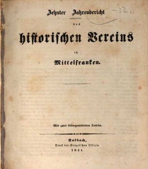 Jahresbericht des Historischen Vereins für Mittelfranken, 10. 1841