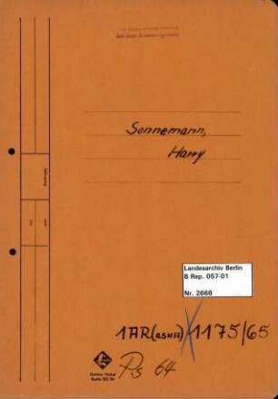 Personenheft Harry Sonnemann (*04.05.1884), Kriminalsekretär
